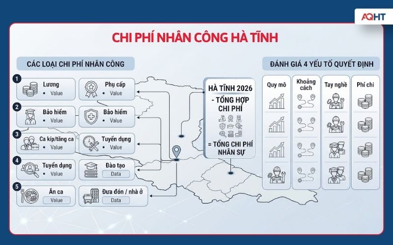 Chi phí nhân công Hà Tĩnh gồm lương phụ cấp đào tạo và phúc lợi
