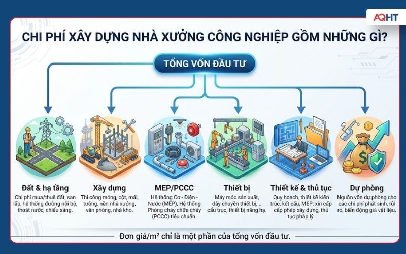 Các khoản chi phí xây dựng nhà xưởng công nghiệp