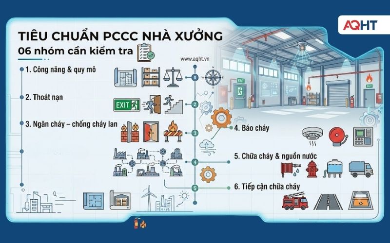 Tiêu chuẩn PCCC nhà xưởng gồm thoát nạn báo cháy chữa cháy và ngăn cháy