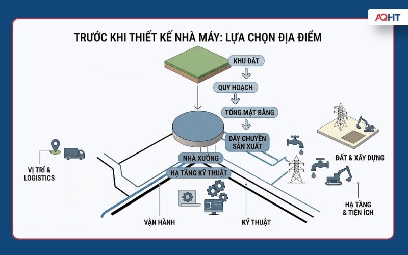 Lựa chọn vị trí nhà máy gắn với thiết kế tổng mặt bằng và dây chuyền sản xuất